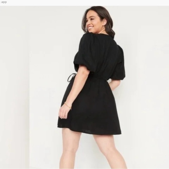 NWOT. Linen Blend, with cotton, black, puff sleeve wrap dress, size S, Old Navy - Picture 10 of 10